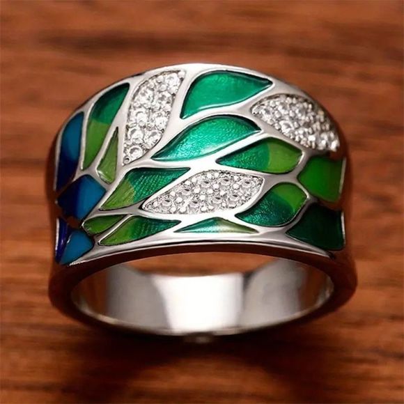 NEW Elegant Bohemian Style Ring Silver Plated Zircon Leaf Pattern Ring Size 8 🍃 - Picture 3 of 16